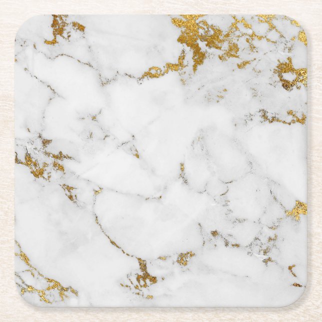 Carrara White Gold Marble Gray  Square Coasters (Front)