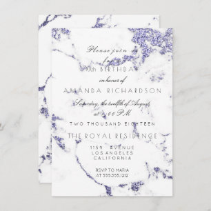Carrara White Marble Indigo Navy Glitter Elegant Invitation
