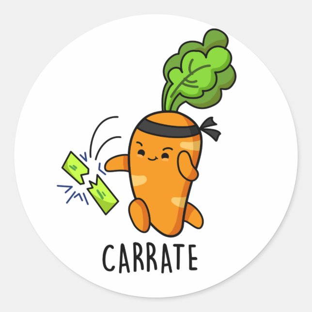 Carrate Funny Carrot Karate Pun  Classic Round Sticker (Front)