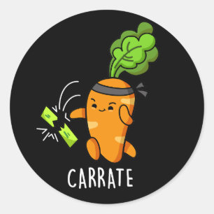 Carrate Funny Carrot Karate Pun Dark BG Classic Round Sticker