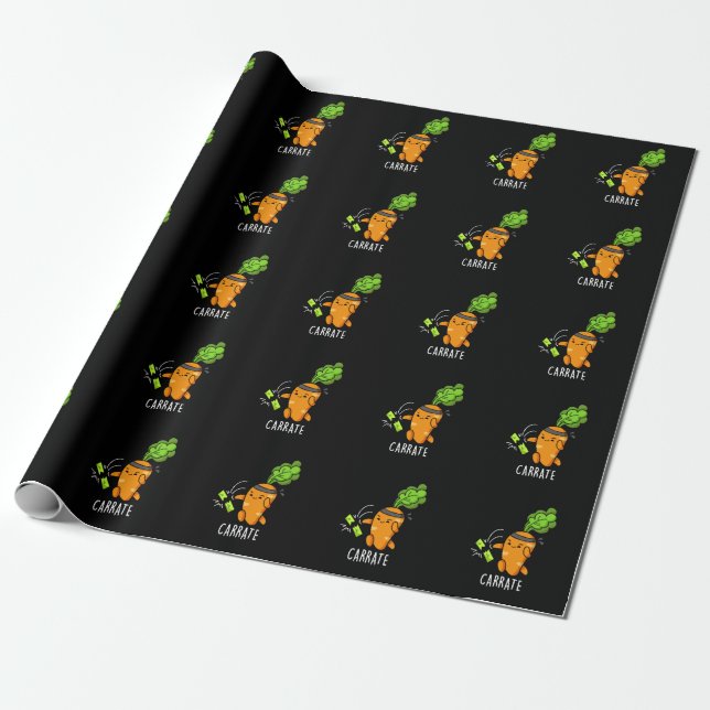 Carrate Funny Carrot Karate Pun Dark BG Wrapping Paper (Unrolled)