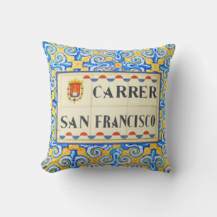 Carrer San Francisco Spanish Street Sign Print Cushion