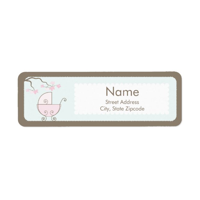 Carriage Baby Shower Addess Label - Pink (Front)