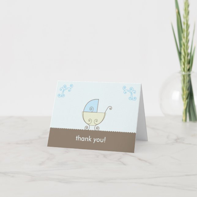 Carriage Baby Shower Thank You - Blue and Green (Front)