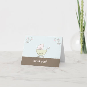 Carriage Baby Shower Thank You - Pink and  Green Card