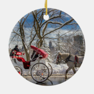 Carriage Horses in Central Park Snow Ceramic Tree Decoration