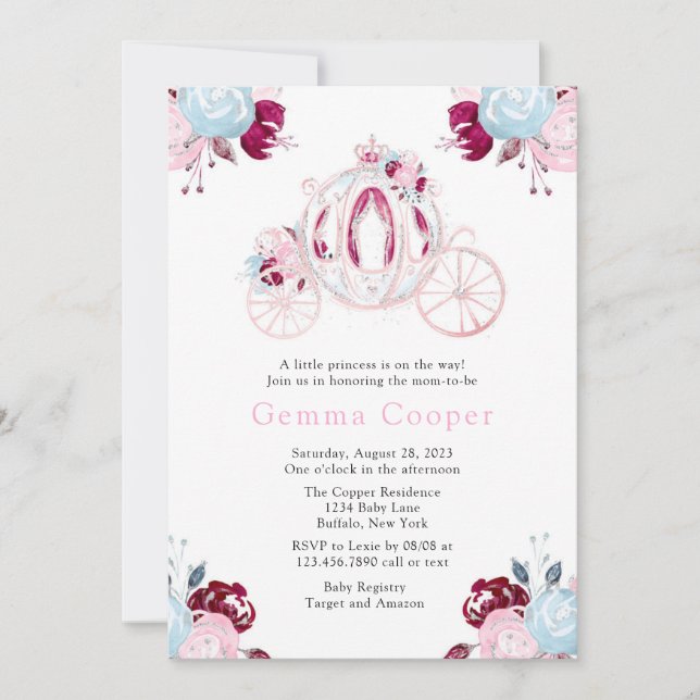 Carriage Pink and Silver Glitter Girl Baby Shower Invitation (Front)