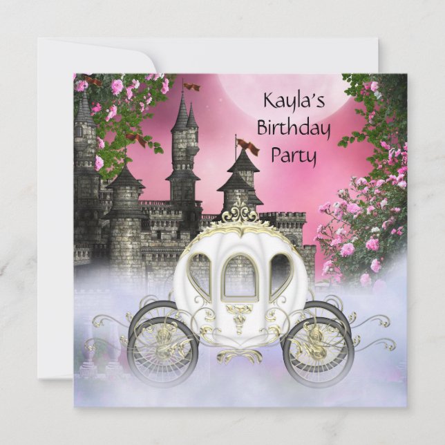 Carriage Pink Roses Princess Birthday Party Invitation (Front)