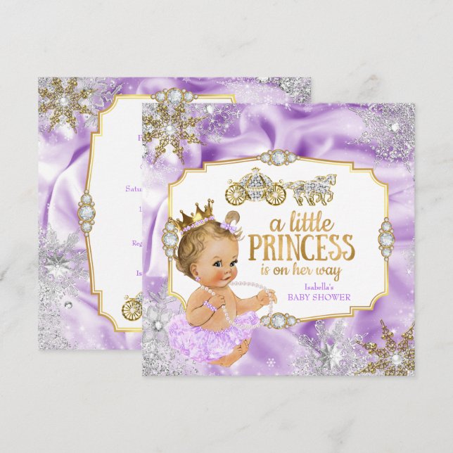 Carriage Princess Baby Shower Purple Blonde Invitation (Front/Back)