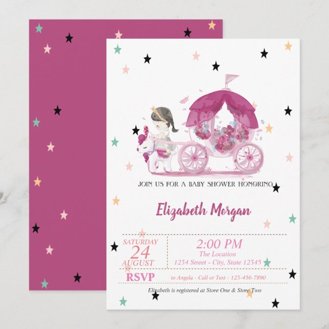 Carriage, Stars, Princess  Baby Shower Invitation (Front/Back)