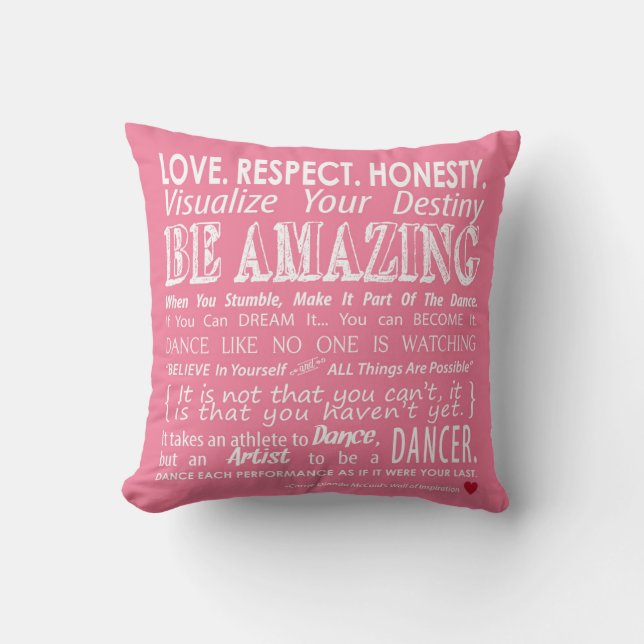 Carrie's Inspirational Dance Quotes Pillow- Pink Cushion (Front)