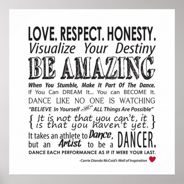 Carrie's Inspirational Dance Quotes Poster- White Poster (Front)