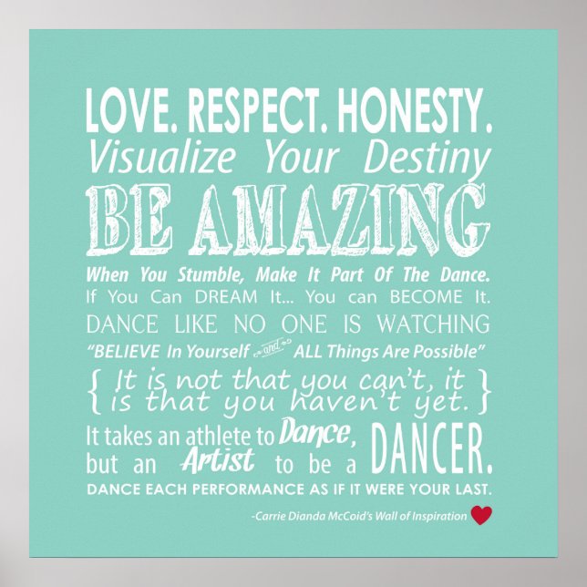 Carrie's Wall of Inspirational Dance Quotes- Aqua Poster (Front)