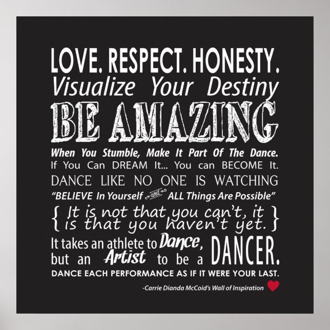 Carrie's Wall of Inspirational Dance Quotes- Black Poster (Front)