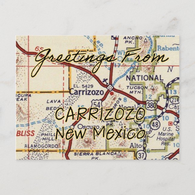 Carrizozo NM Vintage Map Postcard (Front)