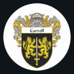 Carroll Coat of Arms (Mantled) Classic Round Sticker<br><div class="desc">Gifts with your Carroll Coat of Arms/Family Crest are always in style. Show your family heritage and dress your whole family. These high quality family crest shirts,  mugs and bags make great gifts for Father's Day,  Mother's Day,  birth days,  Christmas or just for the fun of it.</div>