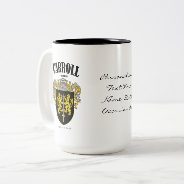 Carroll Family Crest, Translation & Meaning Two-Tone Coffee Mug (Front Left)