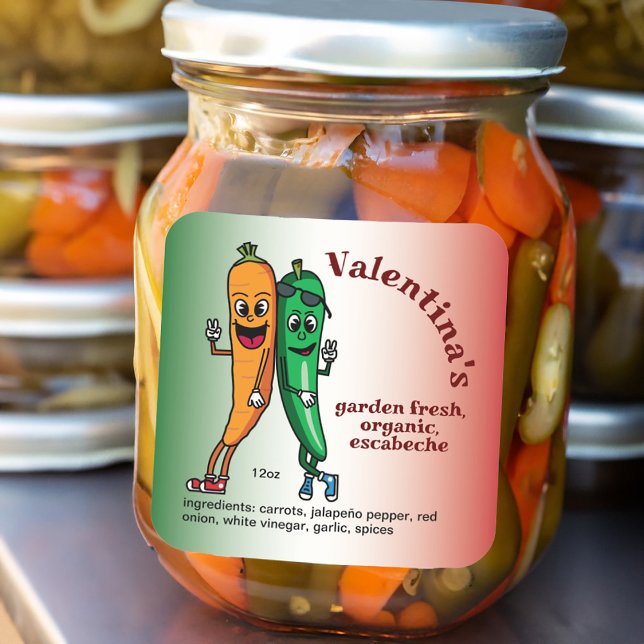Carrot and Pepper Pals Cartoon Escabeche Pickle Square Sticker (Creator Uploaded)
