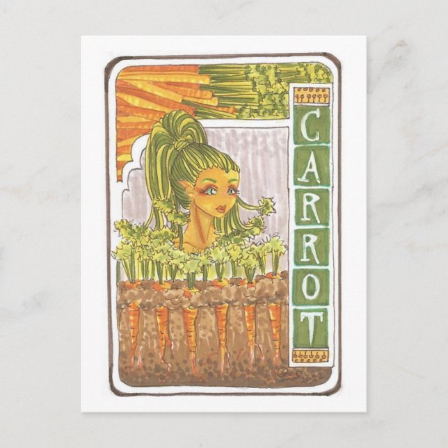 Carrot Art nouveau Fairy Portrait Art Print Postcard (Front)