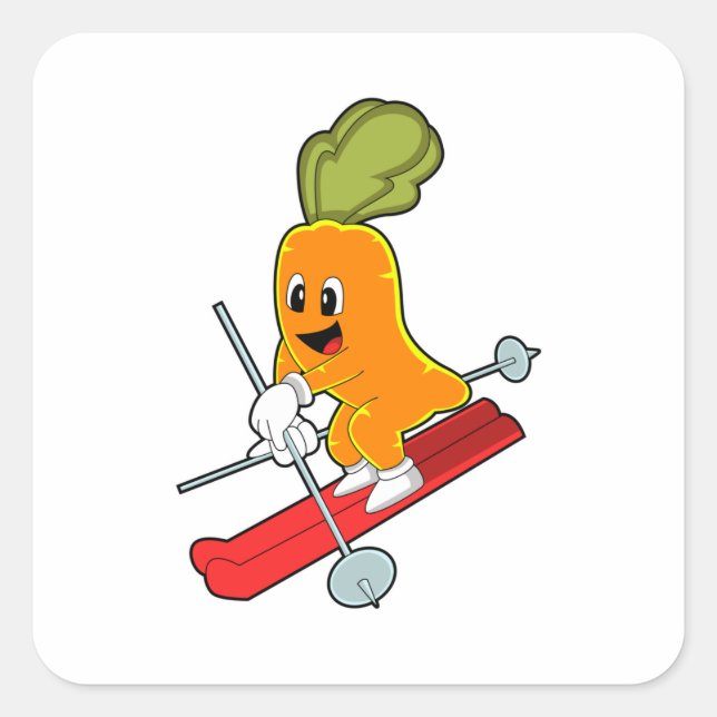 Carrot as Skier with Ski Square Sticker (Front)