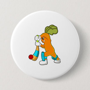 Carrot at Cricket with Cricket bat 7.5 Cm Round Badge