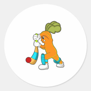 Carrot at Cricket with Cricket bat Classic Round Sticker