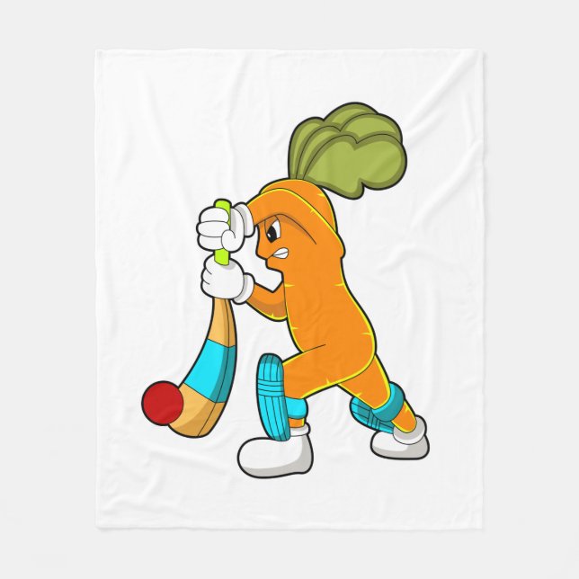 Carrot at Cricket with Cricket bat Fleece Blanket (Front)
