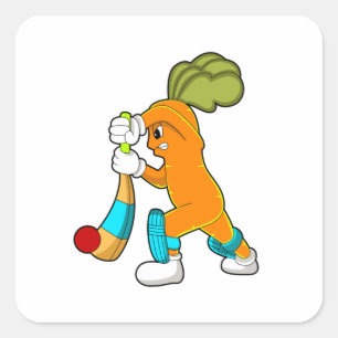 Carrot at Cricket with Cricket bat Square Sticker