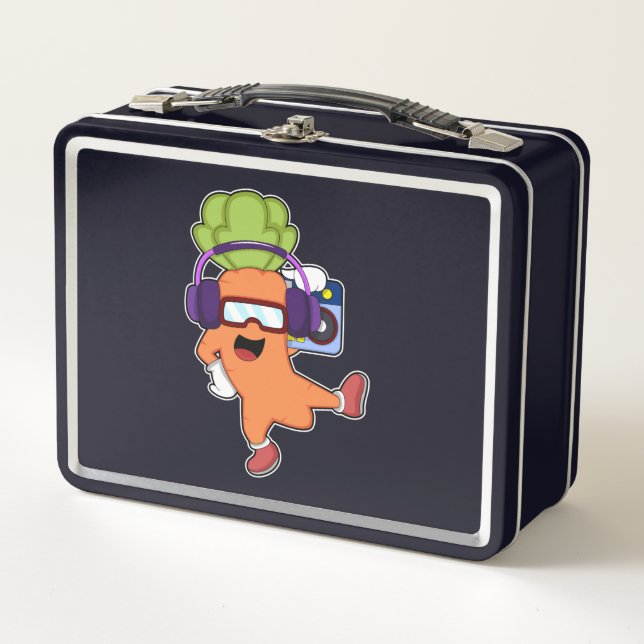 Carrot at Music with Headphone Metal Lunch Box (Front)