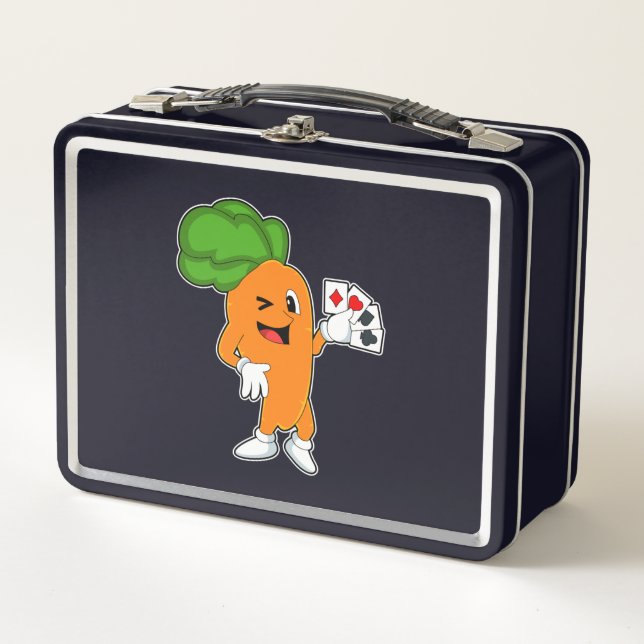 Carrot at Poker with Poker cards Metal Lunch Box (Front)