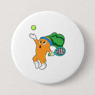 Carrot at Tennis with Tennis racket 7.5 Cm Round Badge
