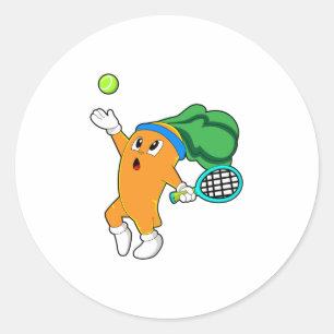 Carrot at Tennis with Tennis racket Classic Round Sticker