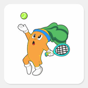 Carrot at Tennis with Tennis racket Square Sticker