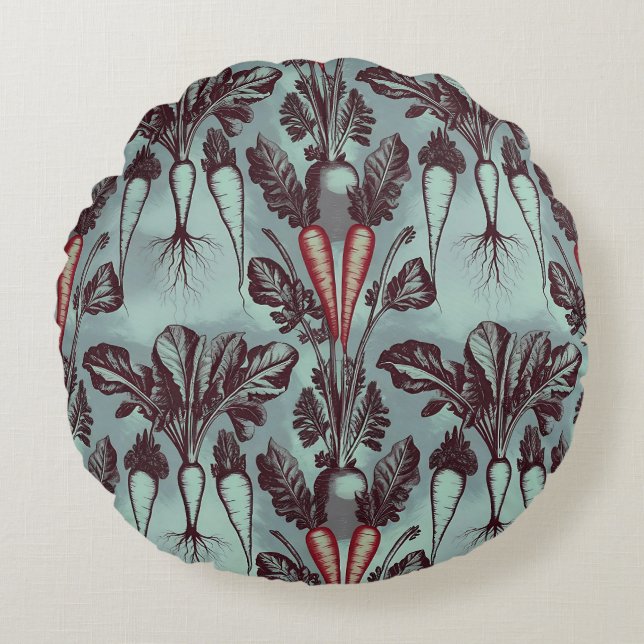 Carrot Beet Radish Parsnip Root System Botanical  Round Cushion (Front)