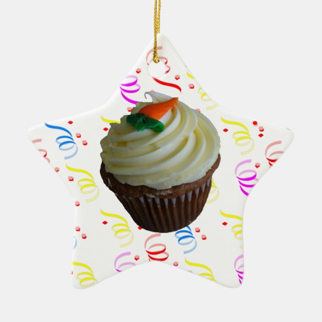 Carrot Cake Cupcake with Confetti Ceramic Tree Decoration (Front)