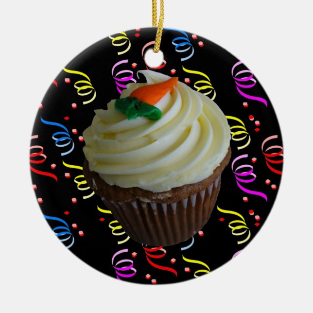 Carrot Cake Cupcake with Confetti Ceramic Tree Decoration (Front)