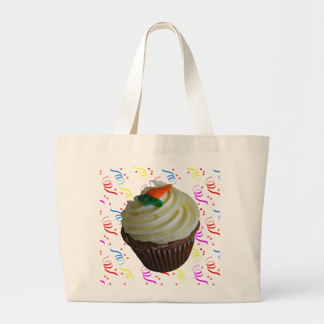 Carrot Cake Cupcake with Confetti Large Tote Bag (Front)