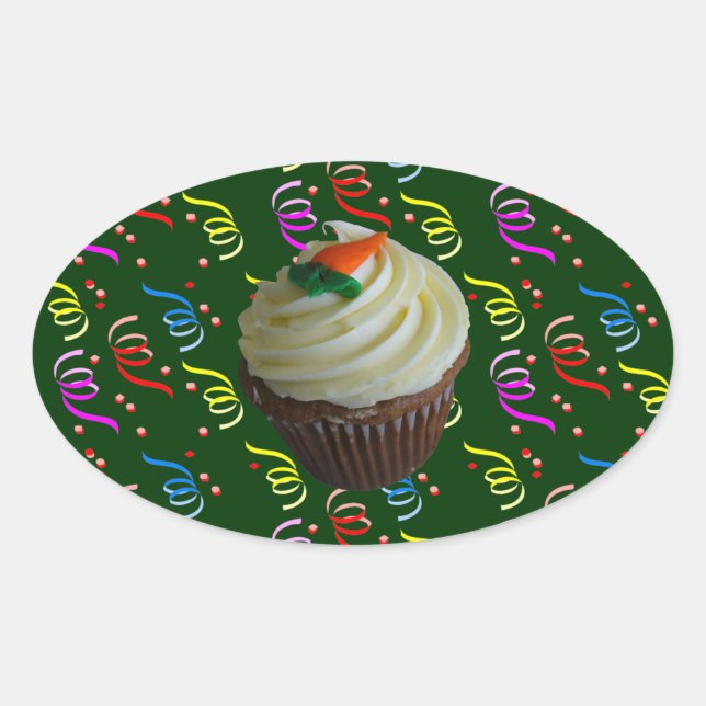Carrot Cake Cupcake with Confetti Oval Sticker (Front)