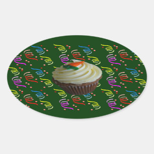 Carrot Cake Cupcake with Confetti Oval Sticker