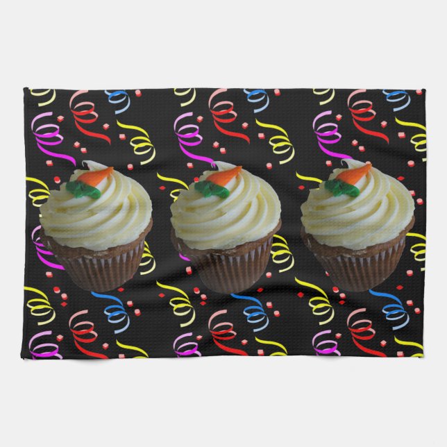 Carrot Cake Cupcake with Confetti Tea Towel (Horizontal)