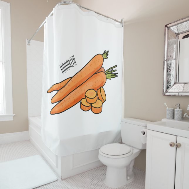 Carrot cartoon illustration shower curtain (In Situ)