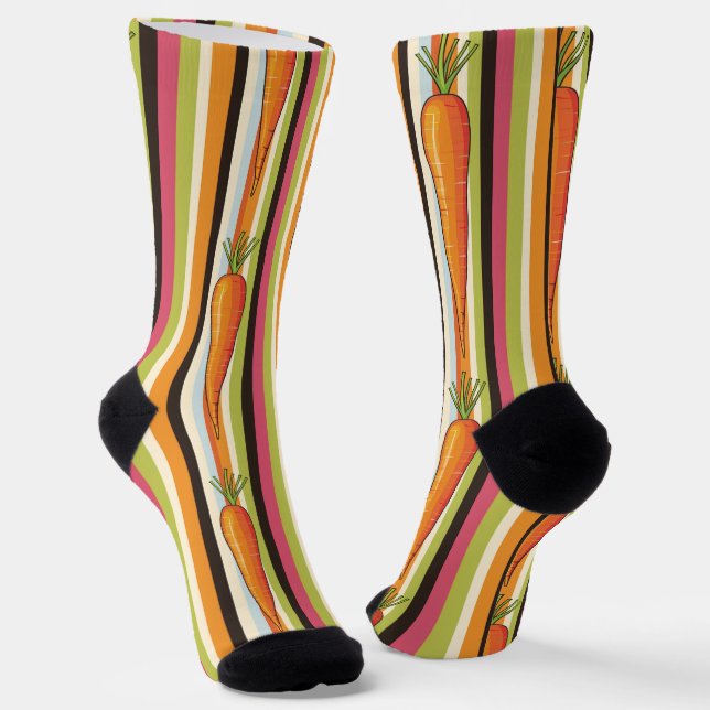 Carrot Craze - Vibrant Vegan Striped Pattern Socks (Angled)