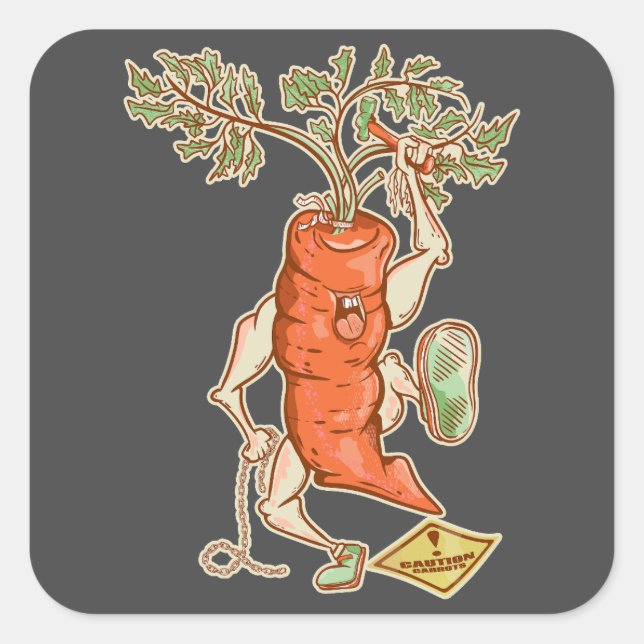 Carrot fighting Funny vegetable Square Sticker (Front)