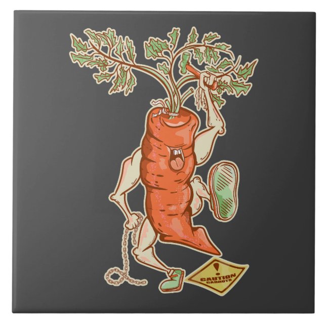 Carrot fighting Funny vegetable Tile (Front)