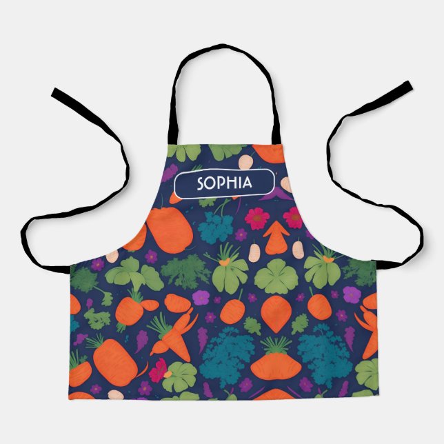 Carrot Floral Colourful Personalised Pattern Apron (Front)