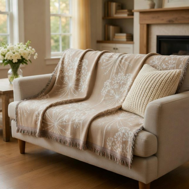 Carrot Flower Silhouette Soft Beige  Throw Blanket (Creator Uploaded)