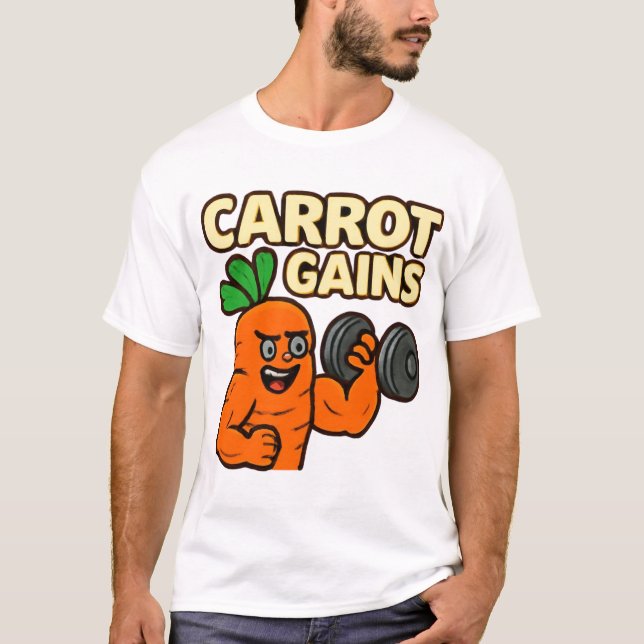 Carrot Gains Bodybuilding Cartoon Art T-Shirt (Front)