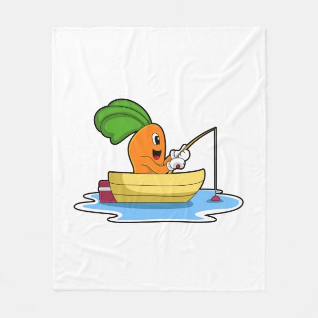 Carrot in Boat at Fishing with Fishing rod Fleece Blanket (Front)