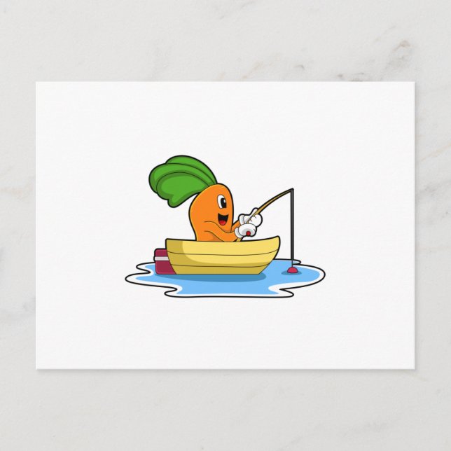 Carrot in Boat at Fishing with Fishing rod Postcard (Front)