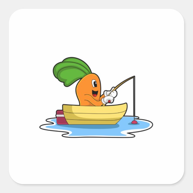 Carrot in Boat at Fishing with Fishing rod Square Sticker (Front)